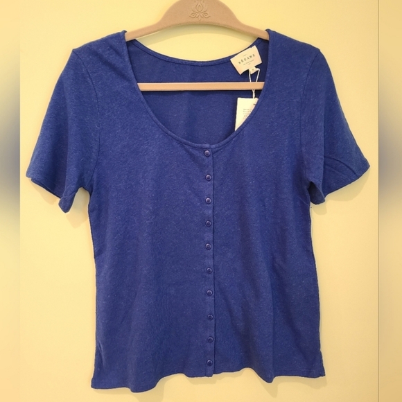 Sezane Blue Button-Up Top - Picture 2 of 5